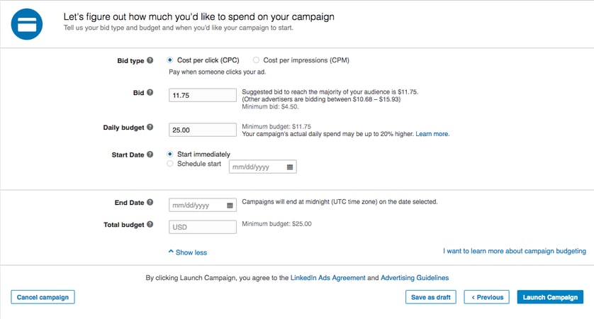 budget linkedin ads budget linkedin ads