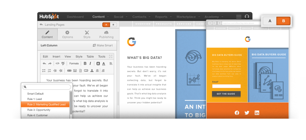 Outil de landing pages de HubSpot