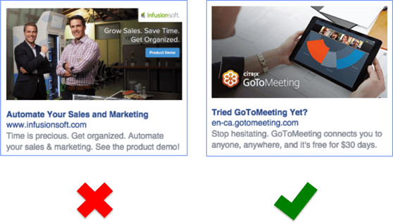 exemple de texte trop petit dans une publicité facebook